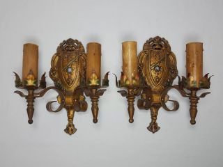 Vintage Iron Sconces Electric Light Fixtures Gothic Style Pair Spanish Revival