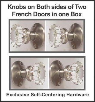 Two Complete FRENCH DOOR Knob Set - KNOBS On Both Sides of Two FRENCH DOORS 3