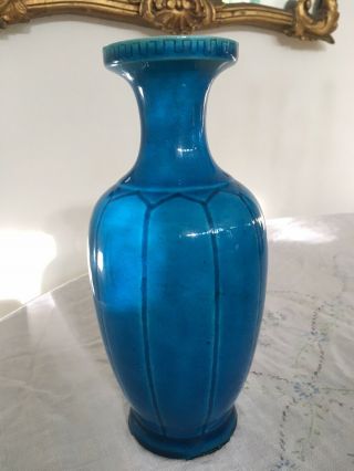 Antique Vintage Chinese Turquoise Blue Glazed Vase 5