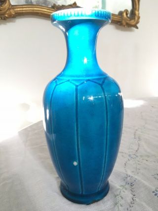 Antique Vintage Chinese Turquoise Blue Glazed Vase 6