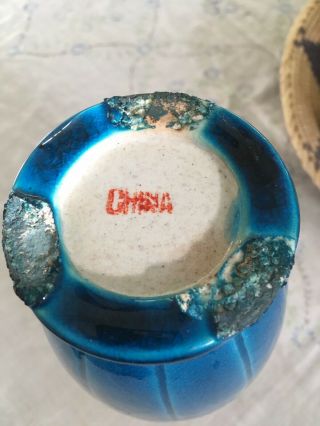 Antique Vintage Chinese Turquoise Blue Glazed Vase 7