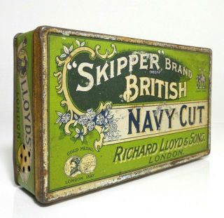Antique 1897 Skipper Brand British Navy Cut Tobacco Tin,  Richard Lloyd & Sons