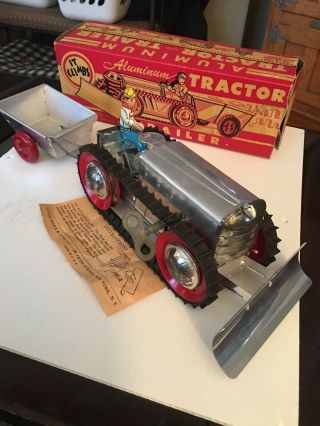 Rare 1940’s Louis Marx Tractor & Trailer Wind Up Toy Aluminum Box