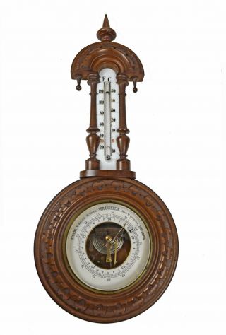 Antique Carved Barometer / Thermometer,  Dutch.