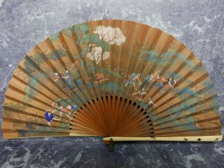 Meiji Era Japanese Shibayama Inlaid Antique Carved Painted Hand Fan