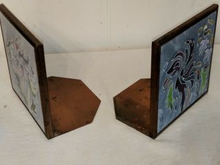 Vtg S Prinz Prin Mid - Century Modernist Colorful Abstract Enamel Copper Bookends 5