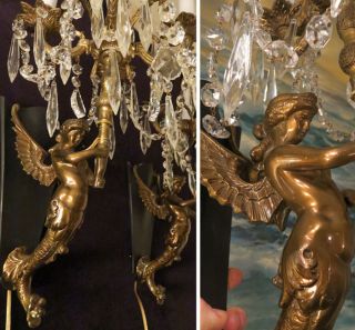 Reserved Pr Sconce 5lite Antique Deco Spelter Nude Mermaid Crystal Brass Lamp