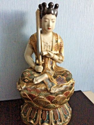 Japanese Porcelain Antique Satsuma Large Figurine Buddha 28cm