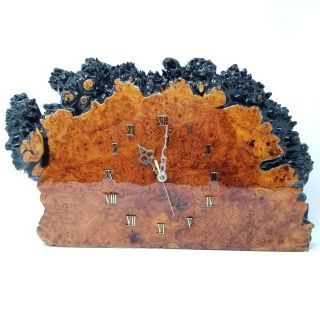 Burl Wood Clock Standing Shelf Vintage Hand Crafted
