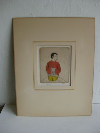 Antique Dorsey Potter Tyson " Chinese Study " Hand Colored Etching Signed Listed