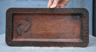 13.  2 " Old China Chinese Wood Carving Dynasty Palace Double Fish Plate Dish Tray