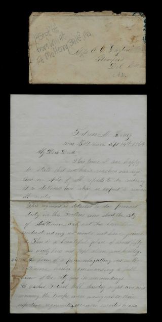 91st York Infantry Civil War Letter - 800 Rebel Prisoners Near Baltimore