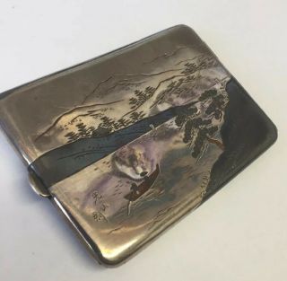 Art Deco Japanese cigarette card case Multi Coloured Silver Mount Fuji 11