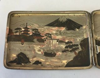 Art Deco Japanese cigarette card case Multi Coloured Silver Mount Fuji 3