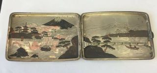 Art Deco Japanese cigarette card case Multi Coloured Silver Mount Fuji 5