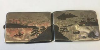 Art Deco Japanese cigarette card case Multi Coloured Silver Mount Fuji 6