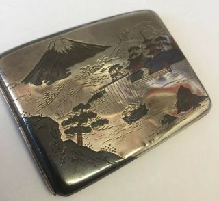 Art Deco Japanese cigarette card case Multi Coloured Silver Mount Fuji 8
