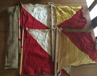 Us Army Ww1/ww2 Flag Kit - 4 Wood Pole Flags With Canvas Bag Case