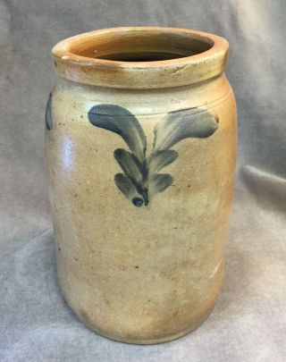 8 3/4 " Tall Cobalt Floral Decor Salt Glazed Stoneware Canning Crock Jar