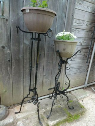 Tall,  Ornate Antique Wrought Iron Plant Stands