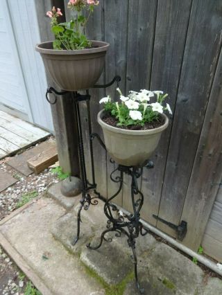 Tall,  Ornate Antique wrought iron plant stands 2