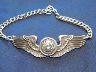 A,  Wwii Us Army Sterling Bracelet Aerial Gunner Wing Pin Trench Art Aaf Pilot