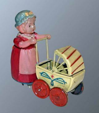 Occupied Japan Celluloid & Tin Girl With Pram -