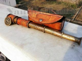 ANTIQUE BRASS TELESCOPE MARINE NAUTICAL LEATHER PIRATE SPYGLASS VINTAGE SCOPE 3