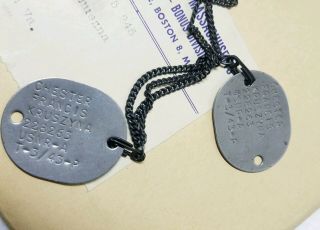 Ww2 Us Army 1943 Dog Tags With J - Hook Chain Rare Paper Work Grouping Id 