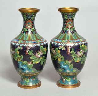 A Fine Quality Heavy Antique Chinese Cloisonne Bronze Vases