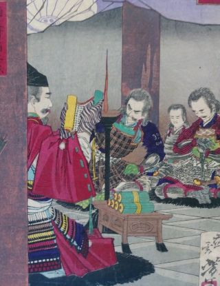JAPANESE WOODBLOCK PRINT 1878 YOSHITOSHI ANTIQUE SAMURAI LEADER reading 5