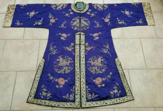 Antique Rare Robe Chinese Silk Embroidery Flower - Qing 19th C.