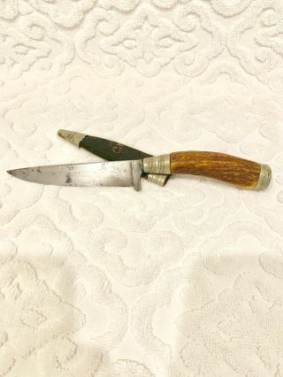 World War 1 Ww1 German Stag Handled Trench Knife Dagger With Sheath