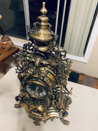 Gilt Spelter,  Cast Cathedral Style,  Large Brass Mantel Clock,  20th Century