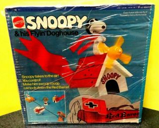Vintage Mattel 1972 Snoopy & His Flying Doghouse Red Baron Verti Bird Mib -