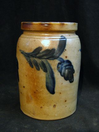 19th C.  Good PA Antique Blue Decorated Stoneware Canning Jar 3