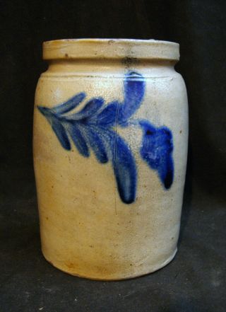 19th C.  Good PA Antique Blue Decorated Stoneware Canning Jar 4