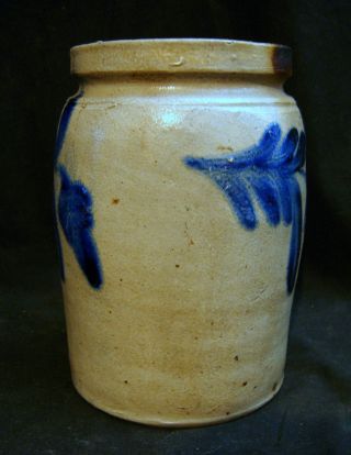 19th C.  Good PA Antique Blue Decorated Stoneware Canning Jar 5