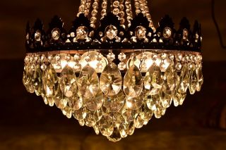 Antique Vintage French Basket Crystal Chandelier Brass Ceiling Lamp 16  DIAMETR 5