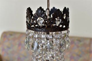 Antique Vintage French Basket Crystal Chandelier Brass Ceiling Lamp 16  DIAMETR 9
