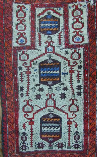 Old Handmade Oriental Prayer Rug 1940 ' s Very Rare 7