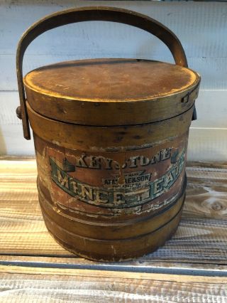Antique Wood Firkin Keystone Mince Meat Bucket W/lid Atmore & Son Philadelphia