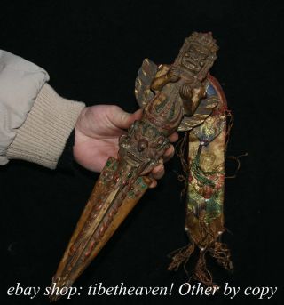 12.  4 " Old Tibet Buddhism Bone Carved Mahakala Wrathful Deity Phurba Dagger Holder