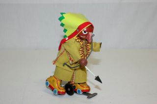 Vintage Linemar Japan Disney Tin Wind Up Roller Skating Shyanne Indian Chief EX 2