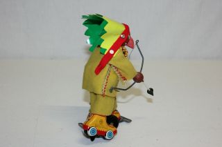 Vintage Linemar Japan Disney Tin Wind Up Roller Skating Shyanne Indian Chief EX 4
