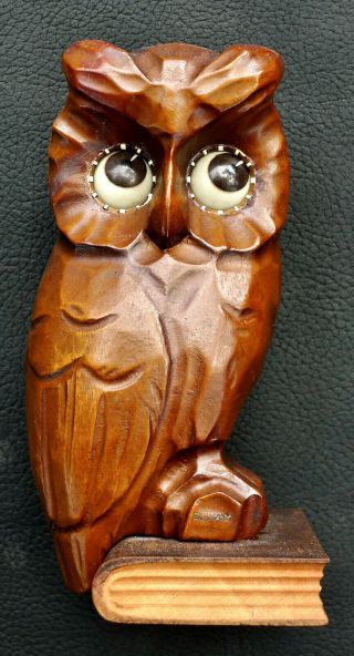 Vtg Antique J Oswald Wood German Owl Novelty Clock Moving Eyes