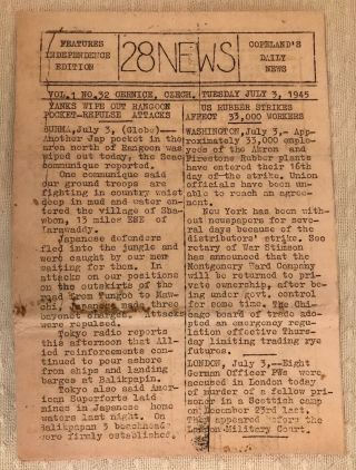 Wwii Paper 28 News 26th Infantry Division Yd Post Ve Day 3 July 1945 Czech