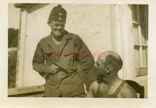 040 Wwii 103rd Div Mp Photo Captured German Waffen Zz Fez Hat W/ Skull,  Pistol