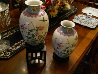Antique Chinese Porcelain Famille Verte Vases 10 1/2 " Tall.