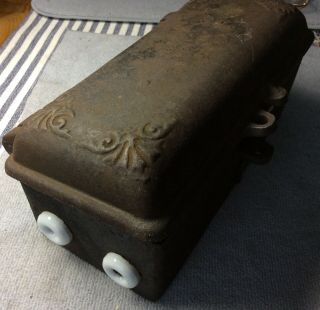Antique J.  F BURNS Cast Iron Fuse Box Porcelain Copper TEM Knife Switch Steampunk 7
